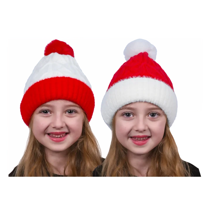 bonnet maille rouge et blanc enfant 2ass de la marque NOEL EN FOLIE. Réf. NEDQ2001.